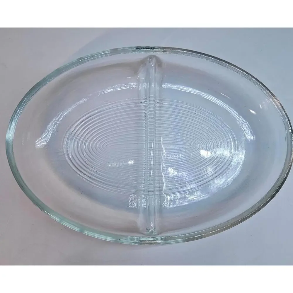 Vintage Glasbake J-558 Clear Glass Divided Oval Serving Dish - 10
